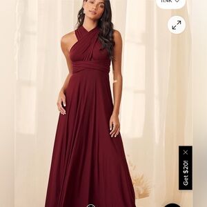 Lulus Convertible Burgundy Halter Midi Dress With Open Crisscross Back Size S